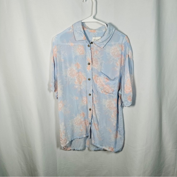 American Eagle Floral Viscose Button Down Shirt Pastel Cottagecore Large - Picture 3 of 10